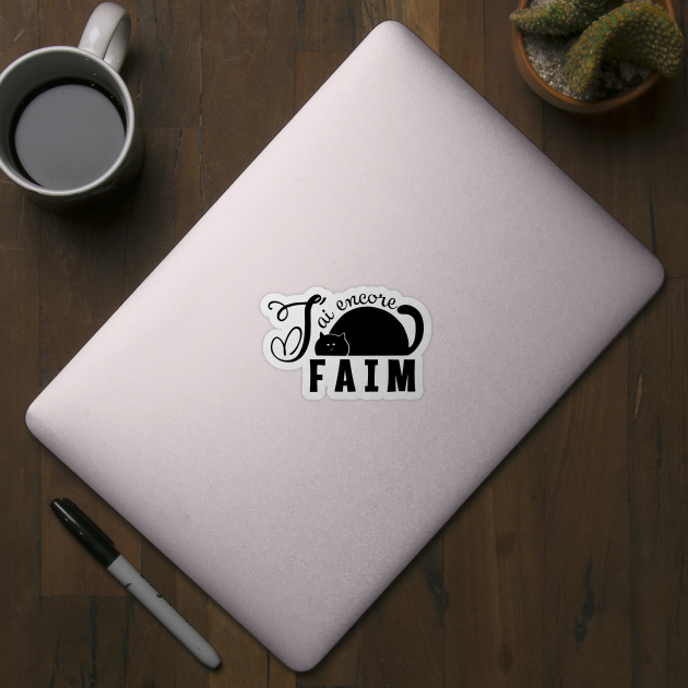 Fat cat always hungry - black silhouette with French text "J'ai encore faim" by Babush-kat